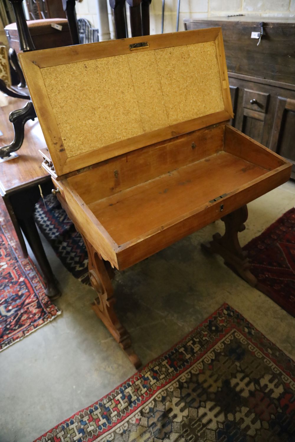 A 19th century Continental mahogany desk, width 80cm, depth 52cm, height 85cm